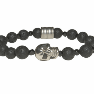 Pulseira Vulcânica com Hematita e Berloque de Aço