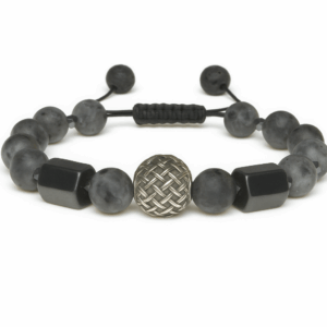 Pulseira Labradorita, Hematita e Berloque de Aço