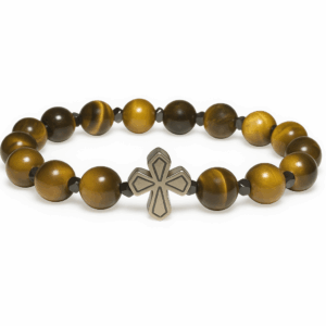 Pulseira Olho de Tigre com Hematita e Cruz de Prata 925