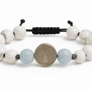 Pulseira Howlita Branca, Aquamarine e Hematita