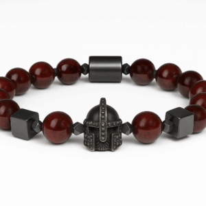 Pulseira Granada, Hematita e Berloque de Aço