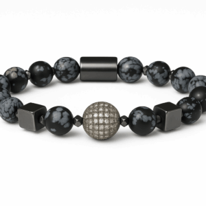 Pulseira Obsidiana Floco de Neve e Hematita